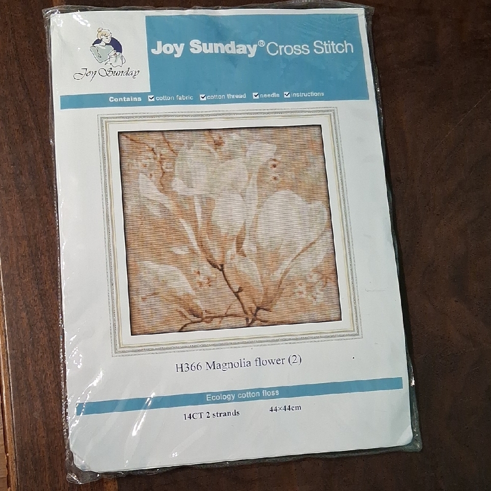 Sunday Magnolia Cross Stitch Kit with Cream and Brown Tones